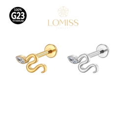 Piercing Orelha Labret Titânio PVD Cobra Zircônia Lomiss semijoias