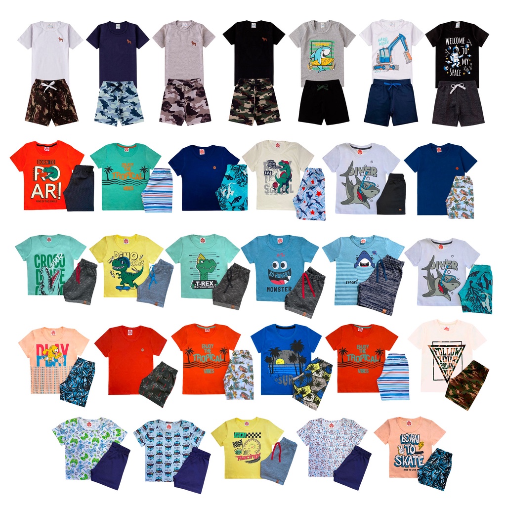 kit 3 conjuntos masculino infantil primavera verão bermuda e camiseta estampada tamanho 1 2 3 4 6 8