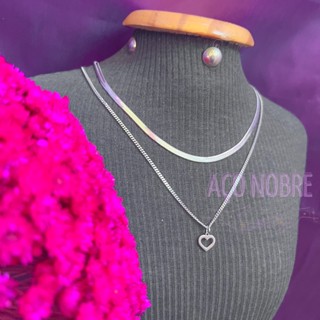 Colar Duplo Fita e Coração Aço Inoxidável Não Escurece