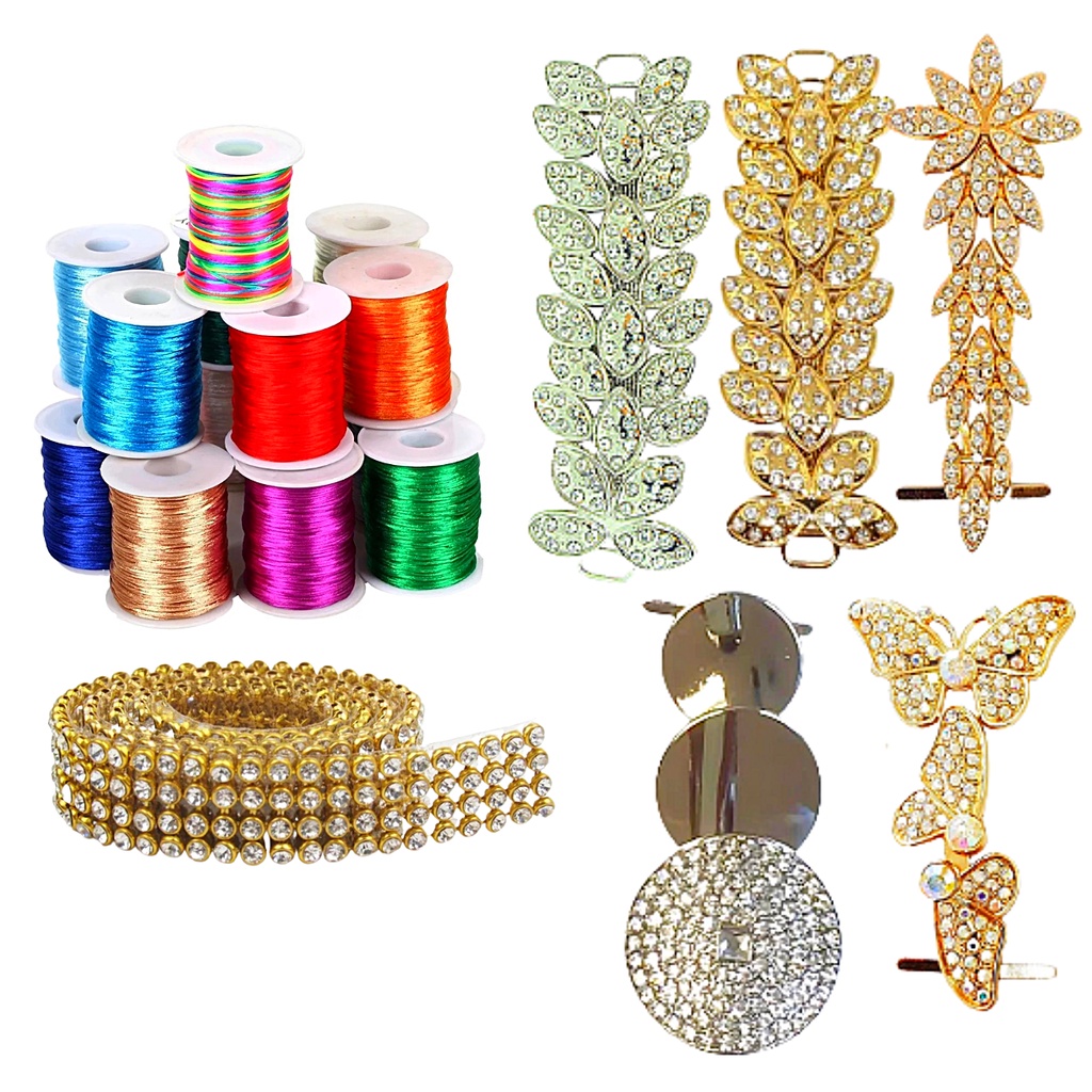 Kit 1 Cabedal Lateral Folhagem Chinelo Fio Seda Fio Acetinado Rabo de Rato Cetim Manta De Strass em Oferta na Shopee