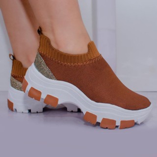 Tênis Feminino Meia Liso Sneaker Chunky SEM CADARÇO Blogueira Plataforma Promoção