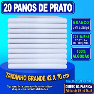 Pano de Prato Branco Grande Com Bainha Kit com 20 Guardanapo Cozinha Copa 100% Algodão Para Pintar Bordar Atacado