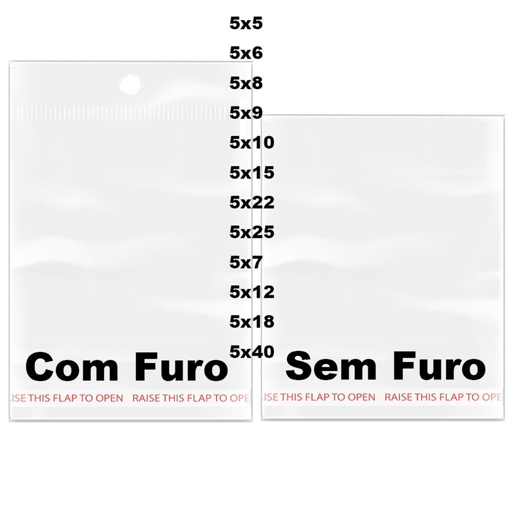 kit 200 100 Saco Adesivo Saquinhos transparente FURO 5x5 5x6 5x8 5x9 5x10 5x15 5x22 5x25 5x7 5x12 5x18 5x40 FUROS SOLAPA para embalagem grande maior de Joias Bijuterias Presente em Oferta na Shopee