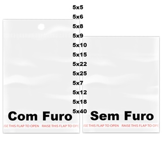 kit 200 100 Saco Adesivo Saquinhos transparente FURO 5x5 5x6 5x8 5x9 5x10 5x15 5x22 5x25 5x7 5x12 5x18 5x40 FUROS SOLAPA para embalagem grande maior de Joias Bijuterias Presente em Oferta na Shopee