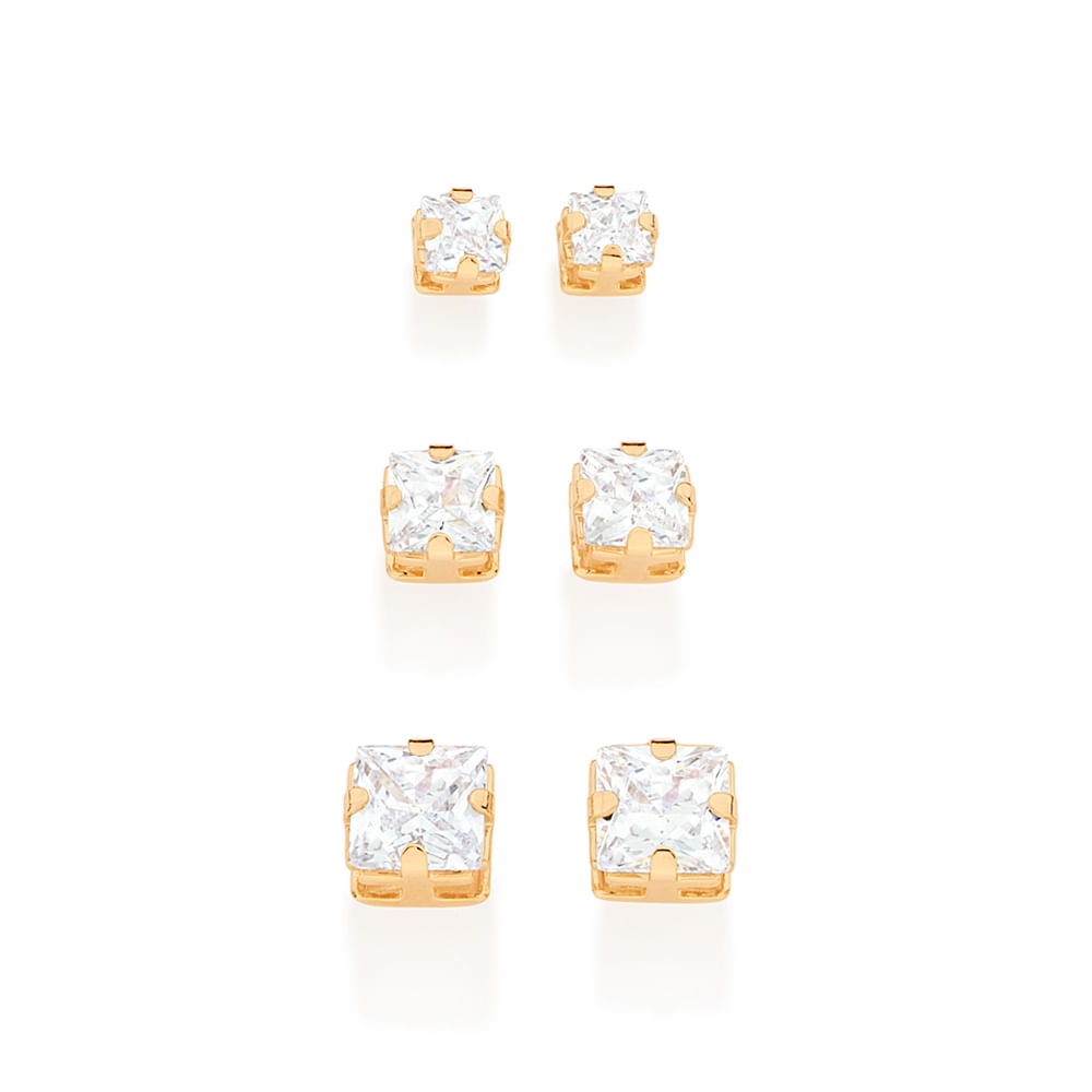 Kit 3 Brincos Rommanel Solitários Cristal de Zircônia 527039 em Oferta na Shopee