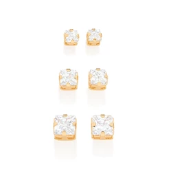 Kit 3 Brincos Rommanel Solitários Cristal de Zircônia 527039