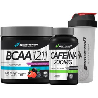 Bcaa 12:1:1 Recoveron 100g + Cafeína + Coqueteleira Shaker Bodyaction