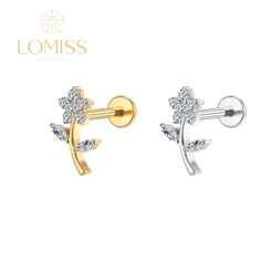 Piercing Orelha Labret Aço Cirúrgico PVD Flor Zircônia Piercing Lobulo