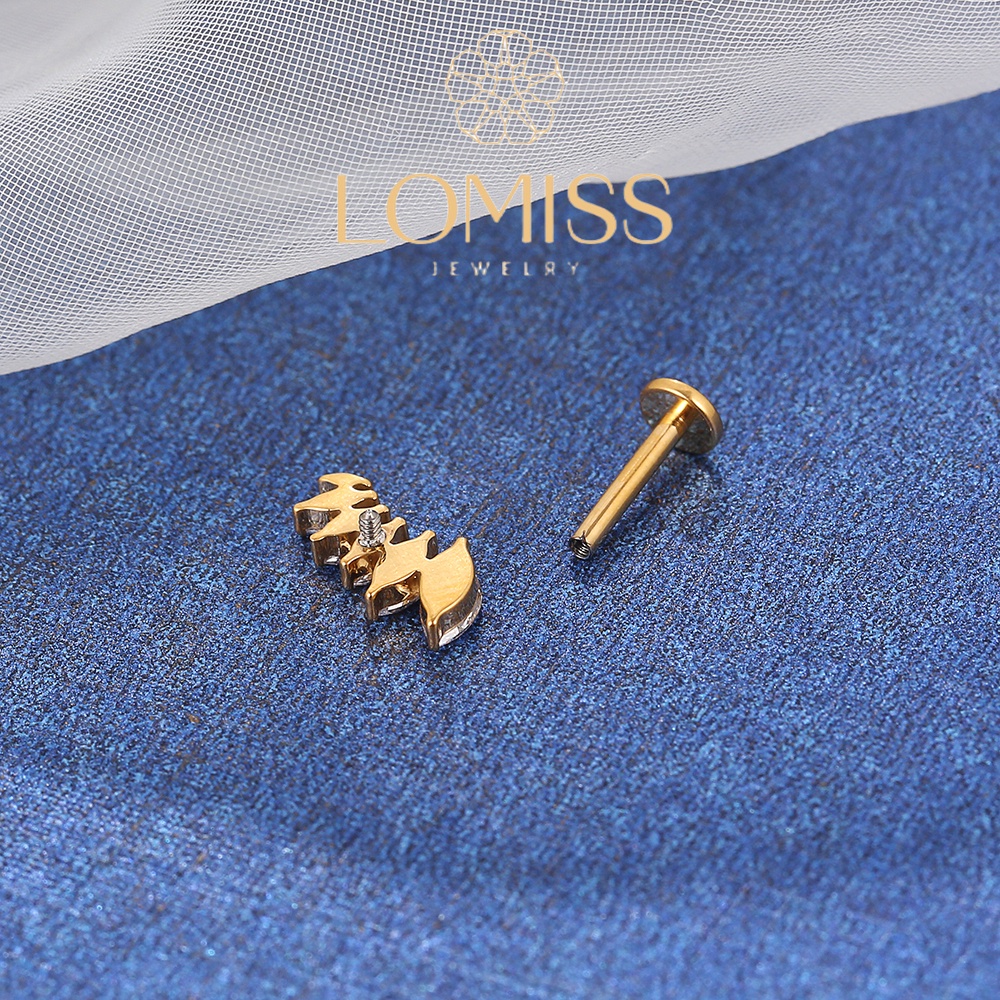 Piercing Helix Conch Labret Aço Cirúrgico Pvd 6 Zircônias《Lomiss semijoias》