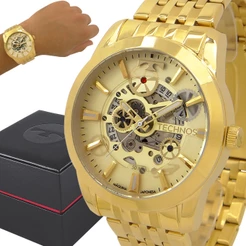 Relógio Dourado Masculino Technos Automático 1 Ano De Garantia Original