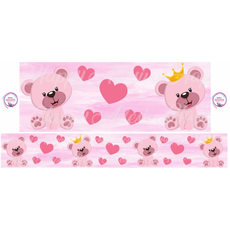 Faixa Ursa Ursinha Princesa Menina Bebe Baby Rosa Realeza Decoração Para quarta Da Menina Criança Chá revelação Enxoval da Bebe