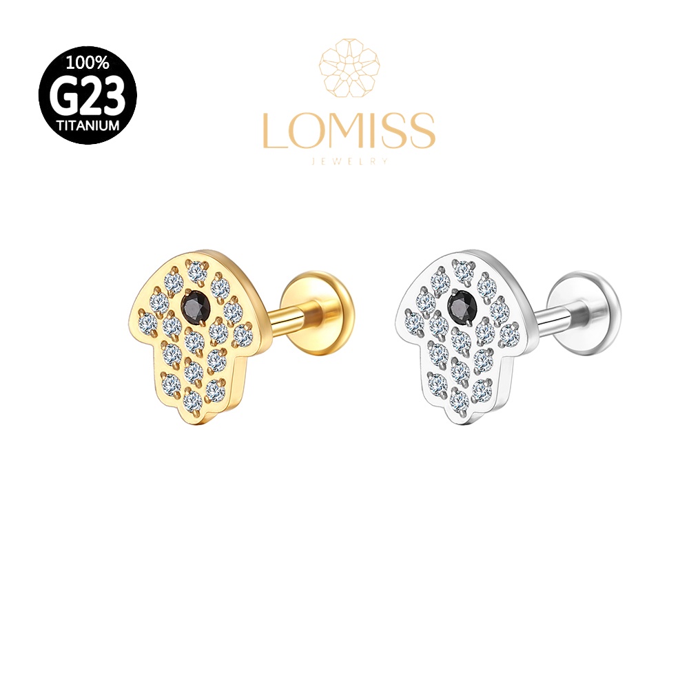 Piercing Helix Conch Labret Titânio Mão De Fatima Zircônia 《Lomiss semijoias》 em Oferta na Shopee