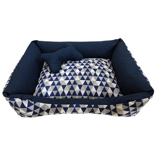 Caminha Pet Cama de Cachorro Caminha de Cão ou gato Médio +Ossinho Cama Lavavel Fundo Impermeavel Geometrico Marinho
