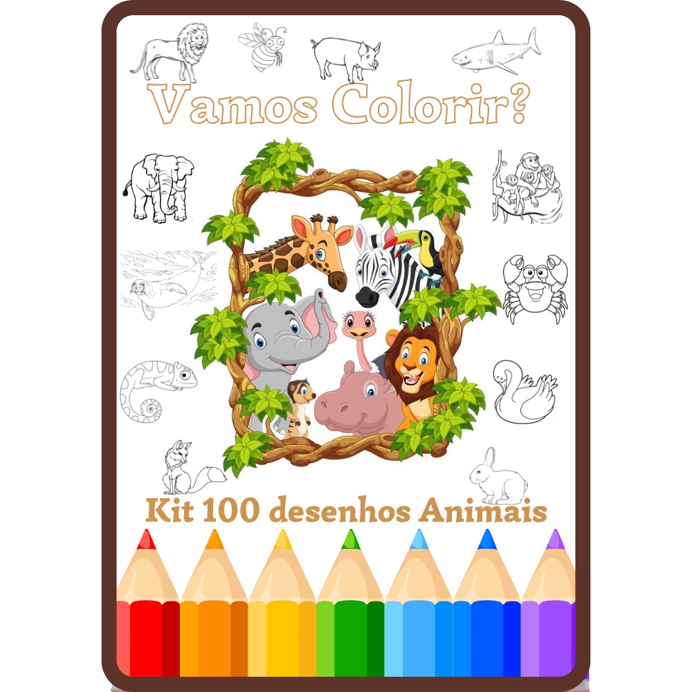 Kit 100 Desenhos para colorir colorir Animais folha A4-2 por folha