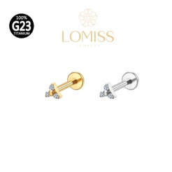Piercing Conch Labret de Titânio PVD com Trinity de Zircônia 《Lomiss semijoias》