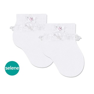 Meia Bebê Festa Poliamida com Renda e Aplique Delicada Batizado Festa Menina 0 a 5 Meses Branca Infantil Selene