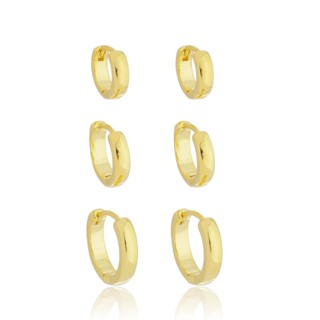 Trio De Argolas Lisas Brincos Femininos