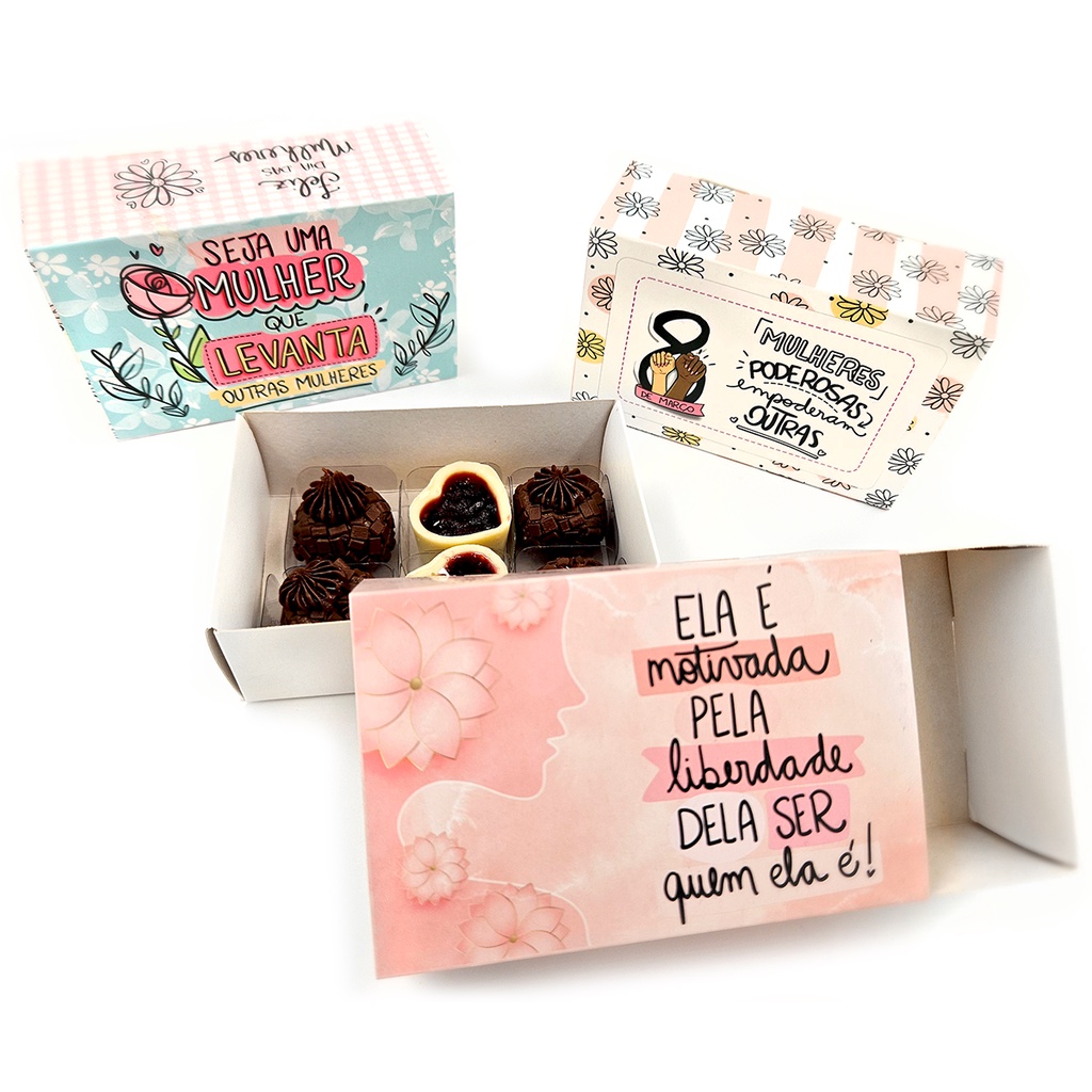 Caixas para o Dia Das Mulheres para 6 doces, brigadeiro, sabonete, bijuteria e outros