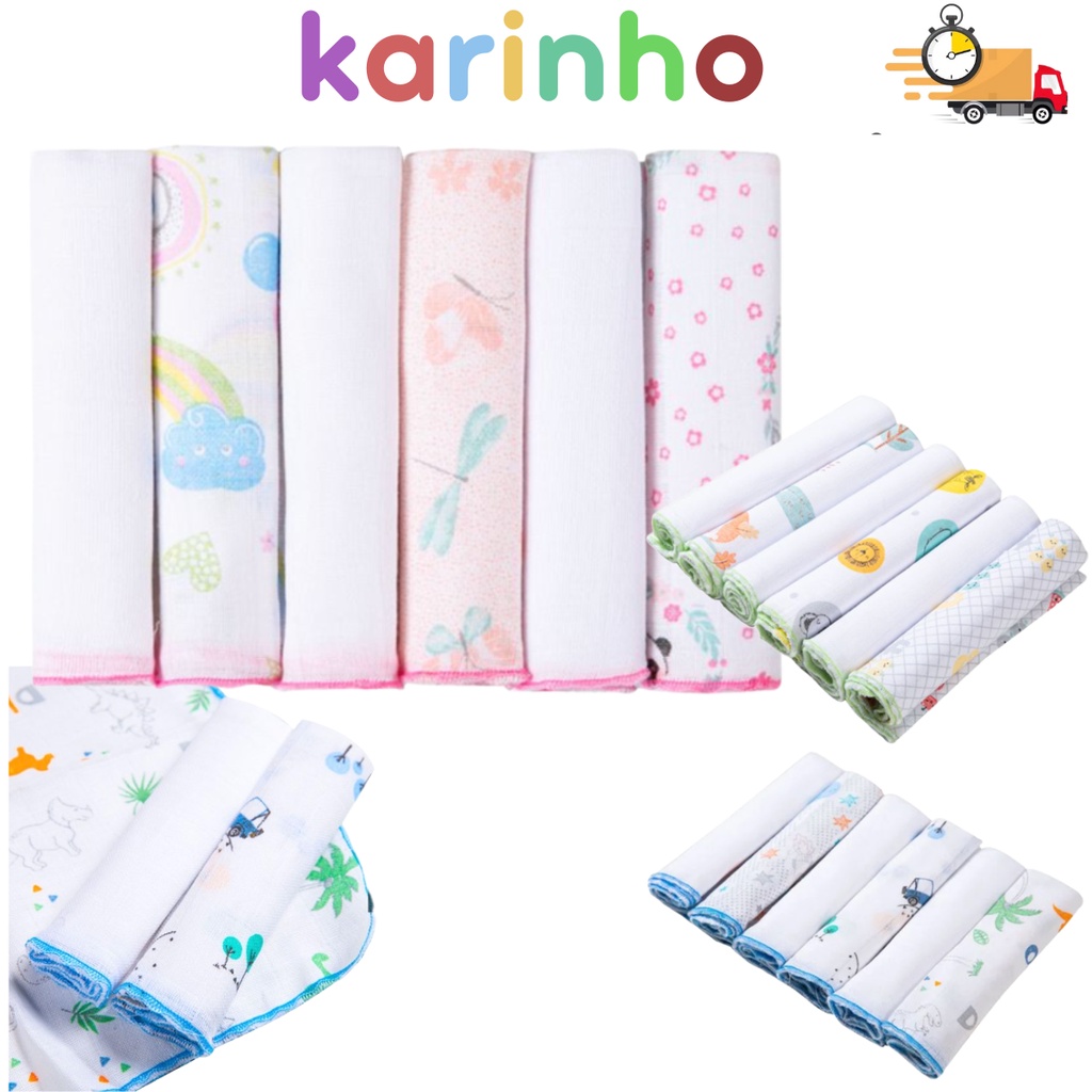 Pano de boca KIT 6 unidades Babete Fralda de boca 100% algodão 30cm x 30cm - Mega Promoção