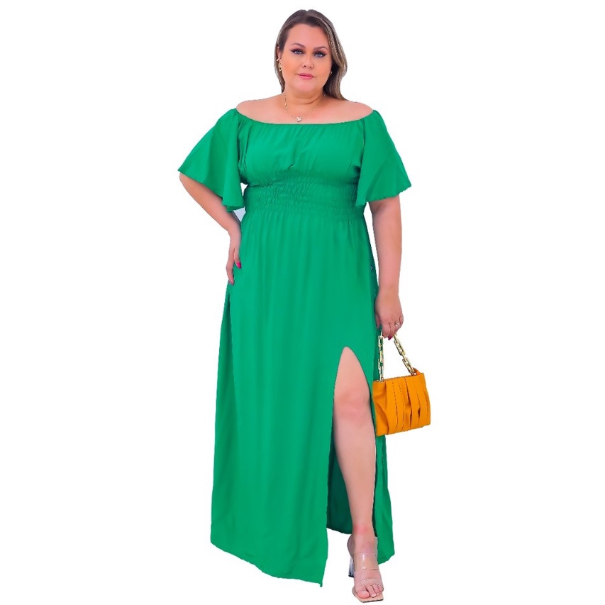 Vestido Longo Plus Size Ciganinha Elegante Ombro A Ombro Tamanho Grande