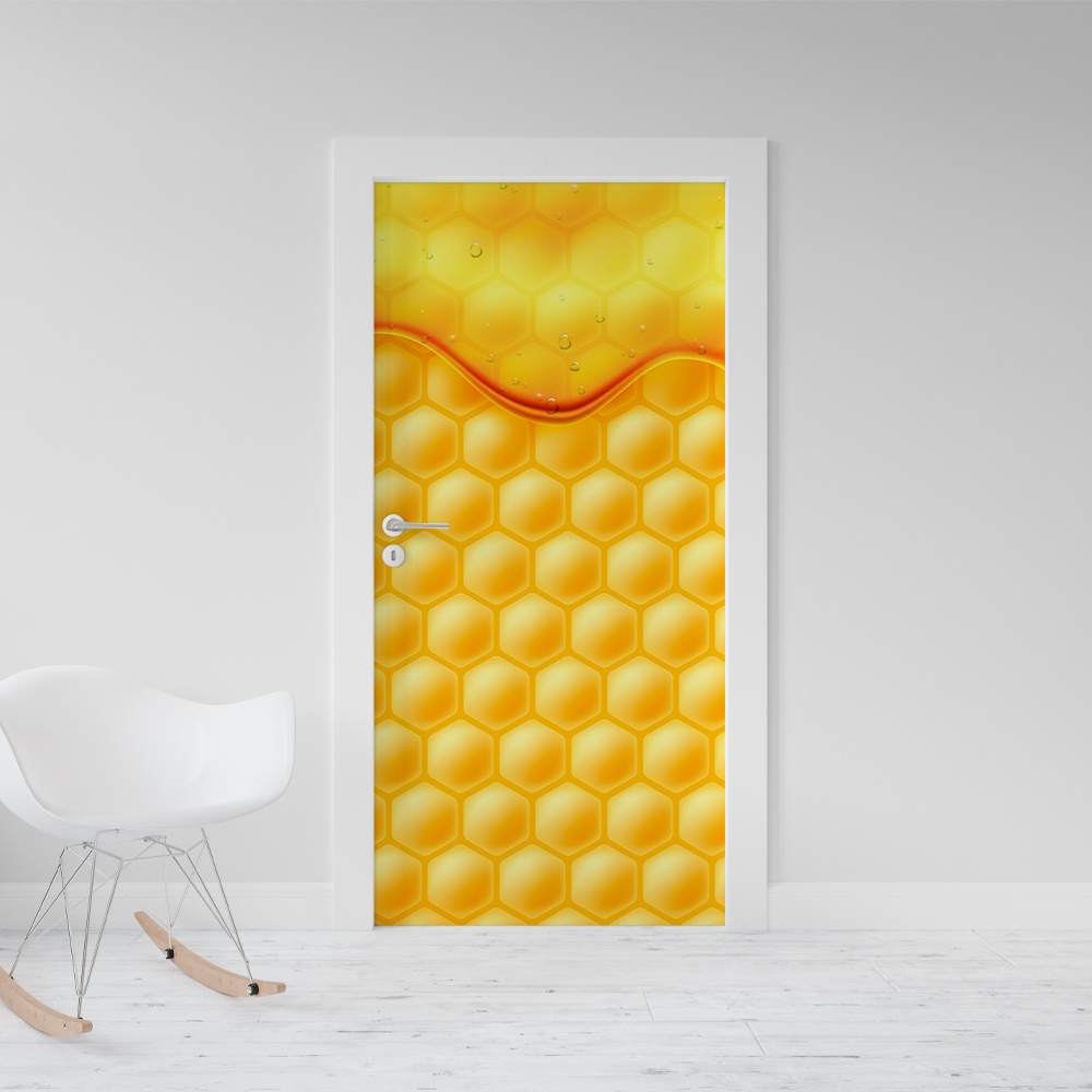 Adesivo Decorativo De Porta Abelha Favo 0101