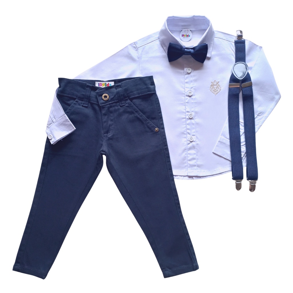 Roupa Conjunto Social Branco Azul-marinho Infantil Masculino — imagem 2 de 2