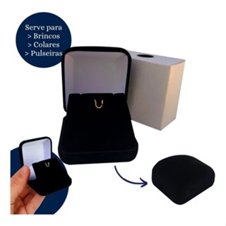 Caixa  Estojo Caixinha de Veludo para joias - brincos e colar - Preta em Oferta na Shopee