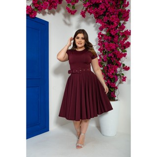 Vestido Midi Godê Bordo com Cinto