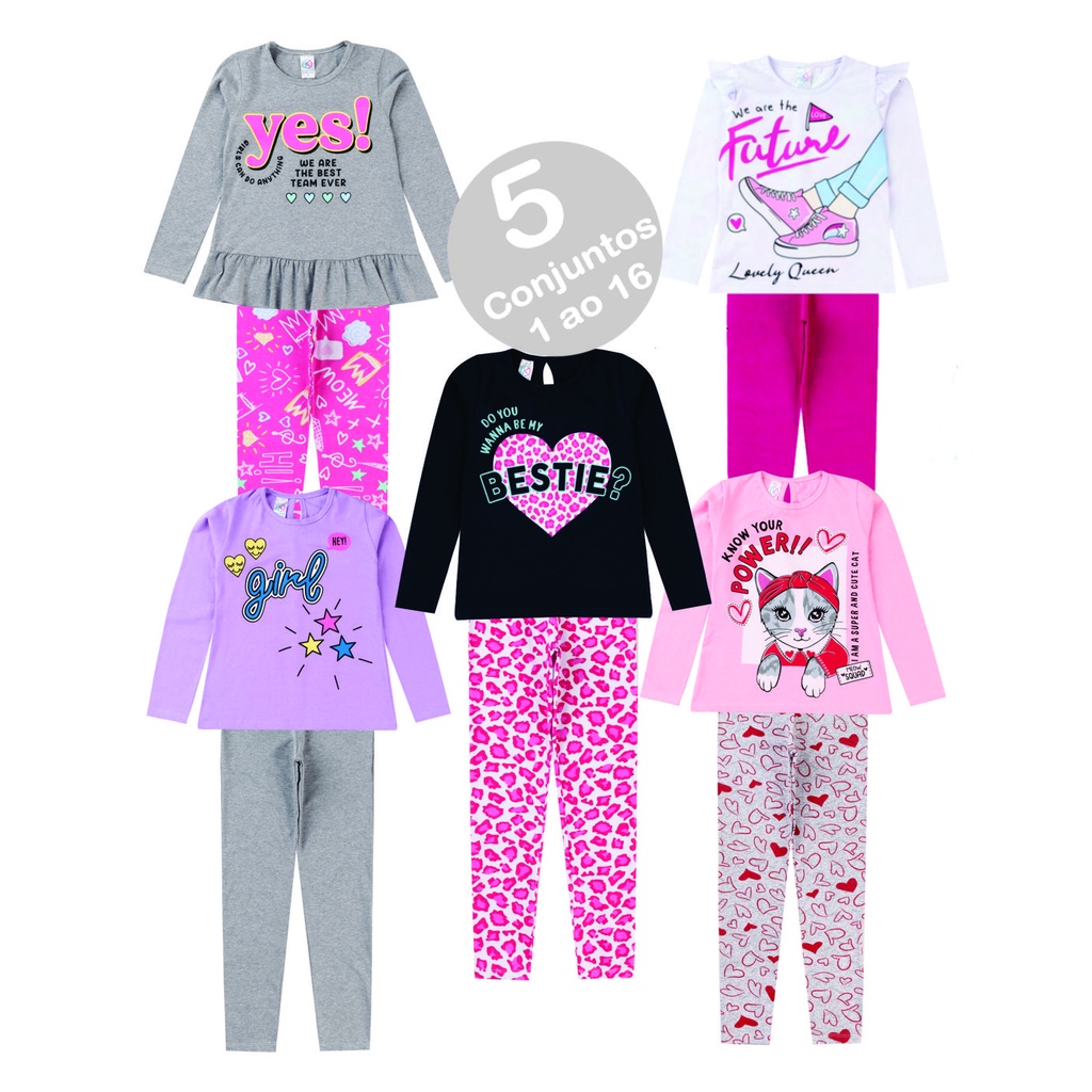 Kit 5 Conjunto Infantil e Juvenil Menina Meia Estação 1 ao 16