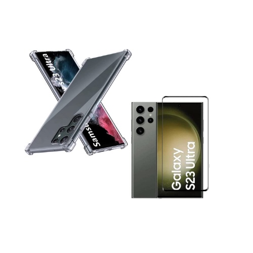 Kit Capa Capinha Anti Queda + Película Cerâmica Flexível Inquebrável Samsung S23 S23 PLUS S23 ULTRA