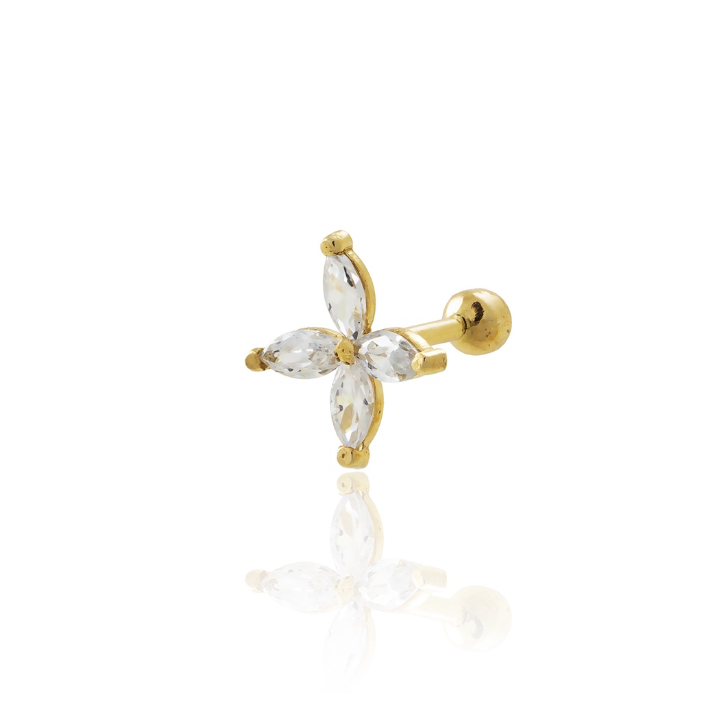 Piercing de Orelha Tragus Ouro 18k Flor Navetes de Zircônia