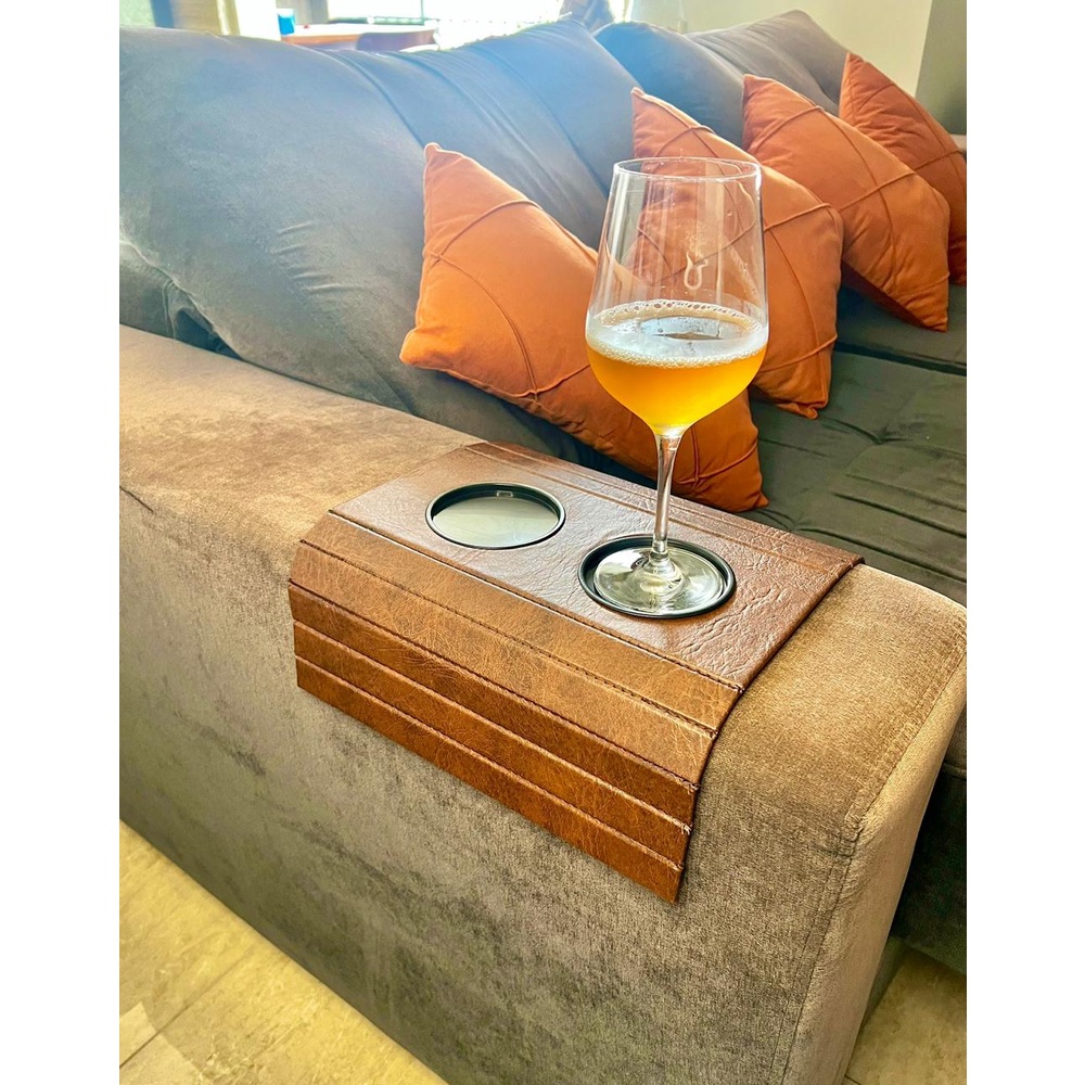 Porta Copo Suporte apoio para Braço de Sofá em Courino