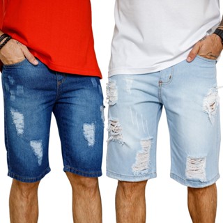 Lote 2 Bermuda Jeans Masculina Slim Lisa Original Básica Elastano Sem Lycra