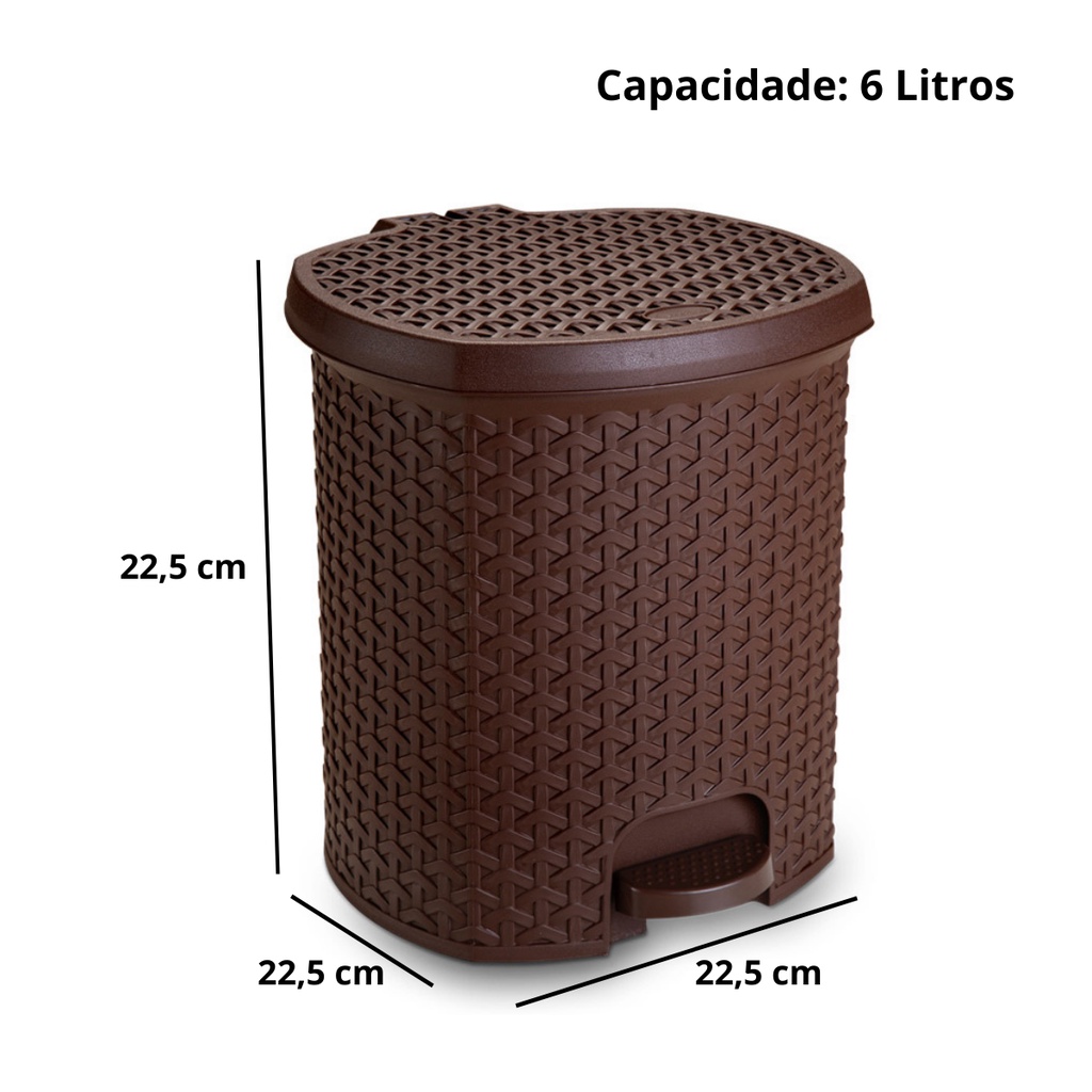 Lixeira Cesto Lixo Rattan Com Pedal Cozinha Banheiro Escritório 6 Litros