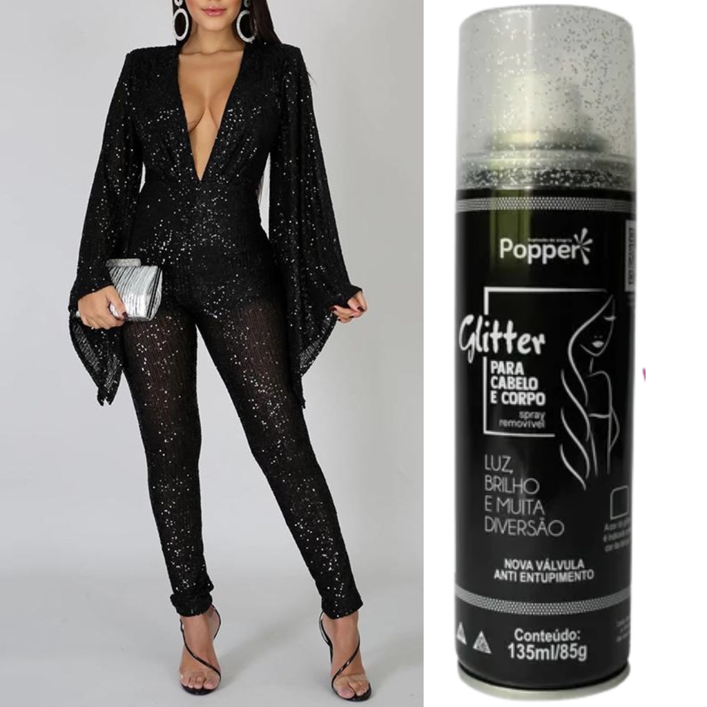 Spray Glitter Popper para Cabelo e Corpo Removível