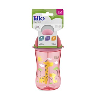 Copo Cantil Decorado com Canudo Silicone Lillo Rosa 390 ml