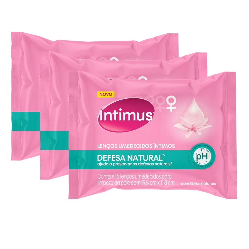 Lenço Umedecido Intimo Intimus Defesa Natural Kit Com 3 Pacotes Com 16 Lenços