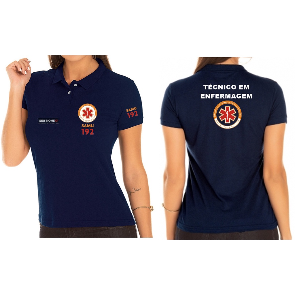 Camisa Polo Feminino TÉCNICA EM ENFERMAGEM Samu 192 Bordado PEITO, COSTAS