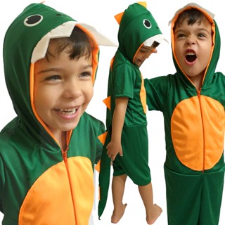 Fantasia Masculina Dinossauro CURTO Unissex Carnaval Kigurumi Pijama Roupa Dinossauro Infantil