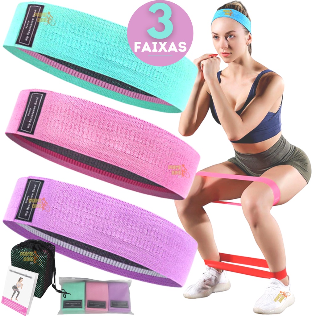 Kit 3 Elásticos Treino Faixa Elástica Exercício Mini Band Fisioterapia Academia Thera Band Fitness Treino em Casa