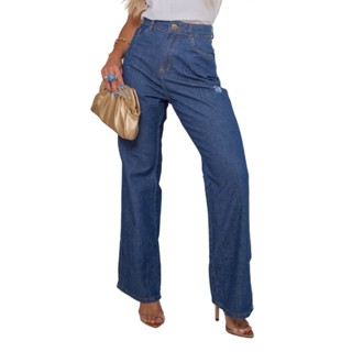 Calça Feminina Jeans Sem Lycra Wide Leg Perna Larga