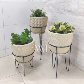Kit 3 Vasos Planta Flor Diamante Nº1 em Polietileno 3D Jardim Moderno com Suporte em Metal...