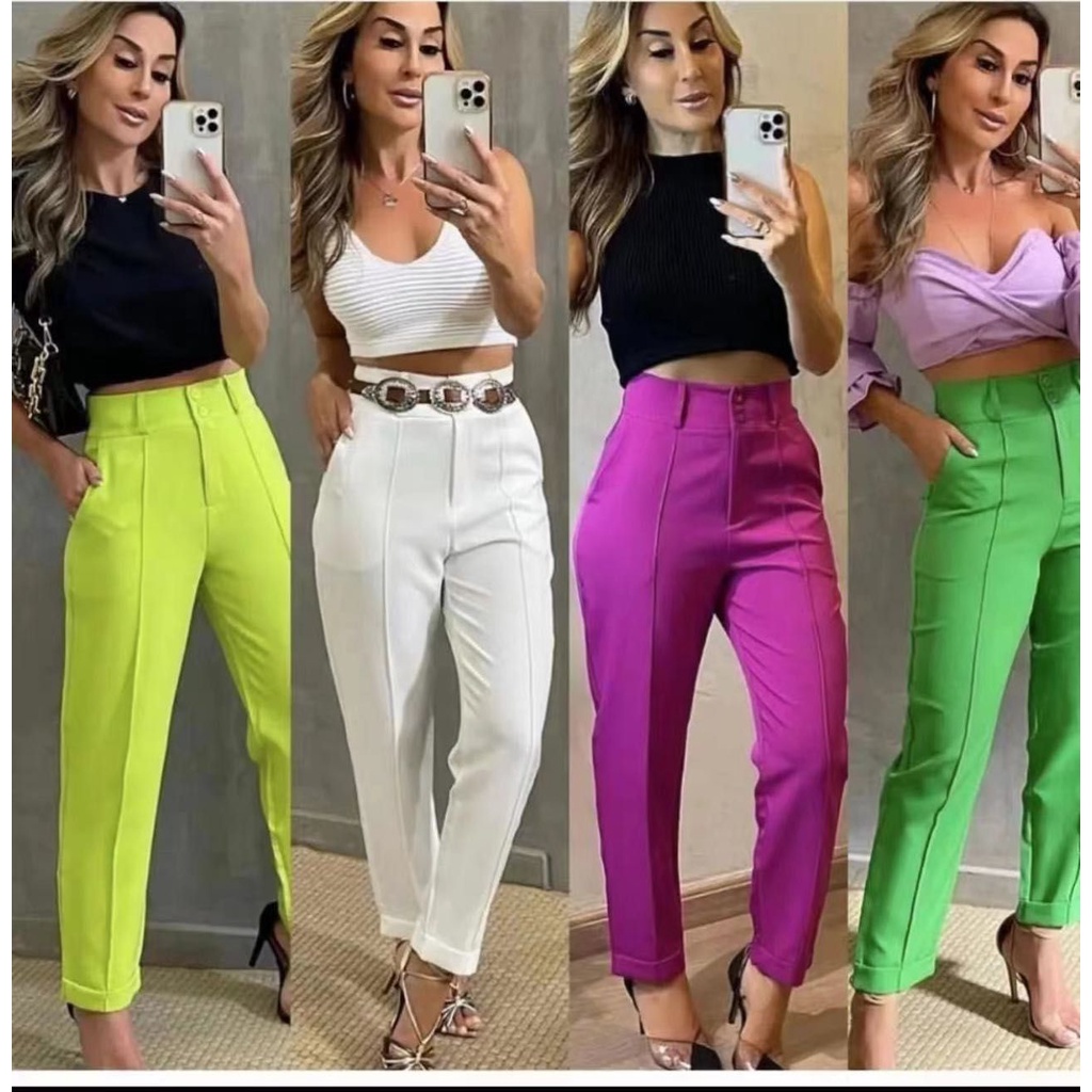 Calça  Duas botoes Feminina Alfaiataria em Oferta na Shopee
