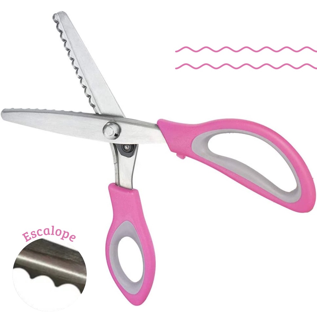 Tesoura De Picotar Escalope Tecido Papel Eva Profissional Patchwork Scrapbook Rosa