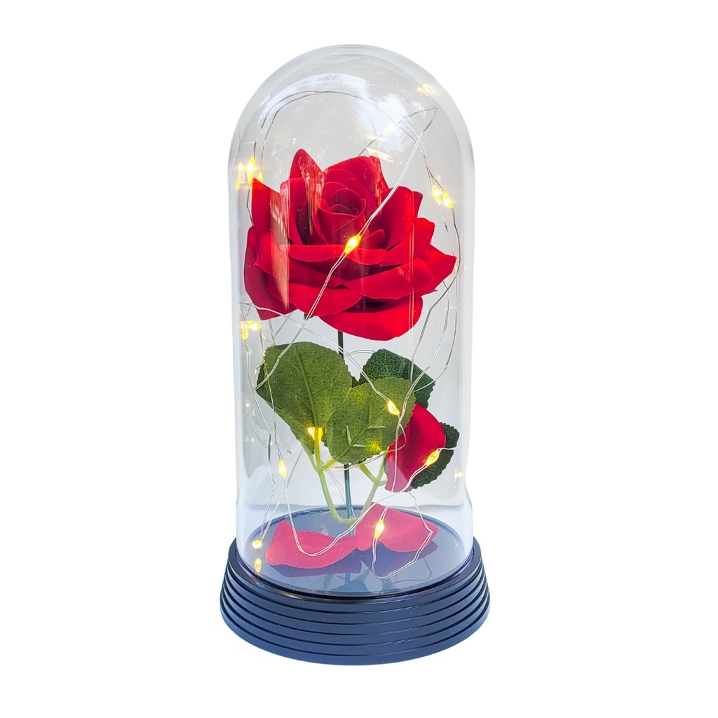 Luminária A Rosa Encantada A Bela e A Fera/ O Pequeno Príncipe Presente para namorada G Base Preto Luzes Branco Quente Rosa Vermelha