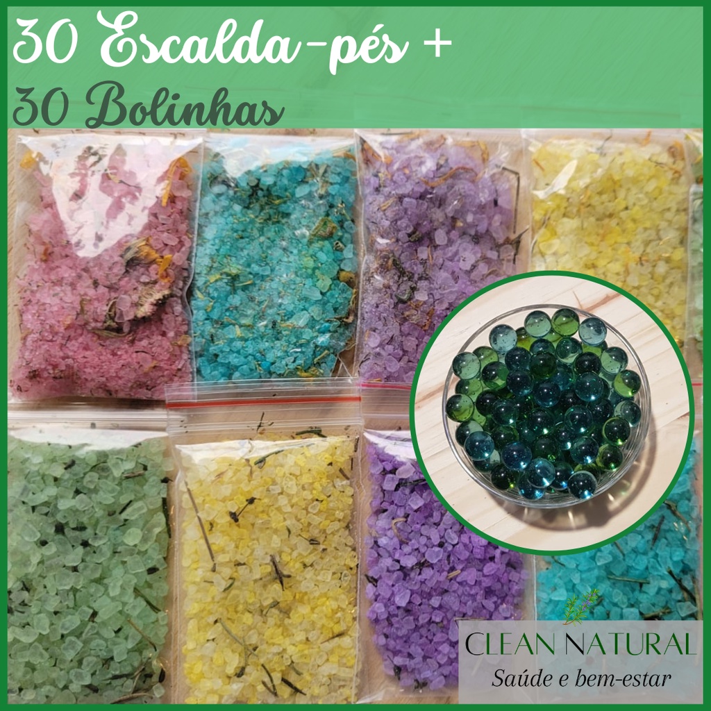 30 Escalda-pés coloridos + 30 bolinhas relaxantes - Clean Natural - SEM ETIQUETA - SPA de Pés - Relaxar - Fubeca Quilica