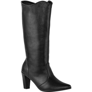 Bota Feminina Cano Longo Bico Fino Saltinho Confortável Blogueira Salto Alto Fino Montaria Moderna