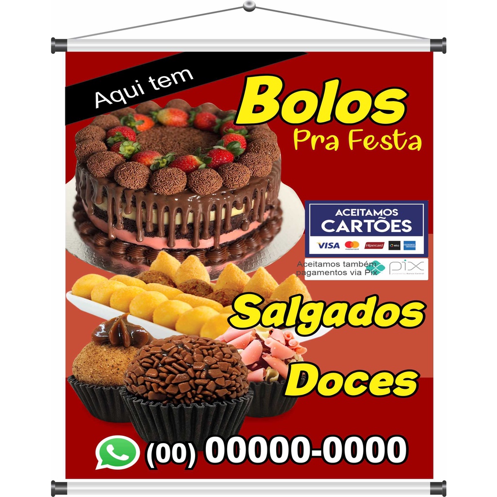 banner bolos salgados doces 60x50cm mod59 em Oferta na Shopee