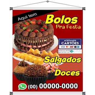 banner bolos salgados doces 60x50cm mod59 em Oferta na Shopee