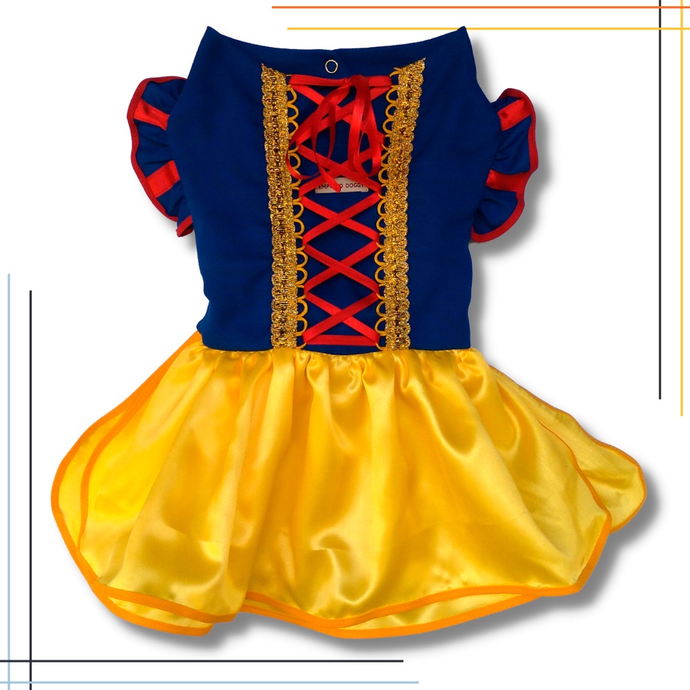 Roupa Pet Fantasia Branca de Neve para Cachorro e Gato XPP ao GG Carnaval